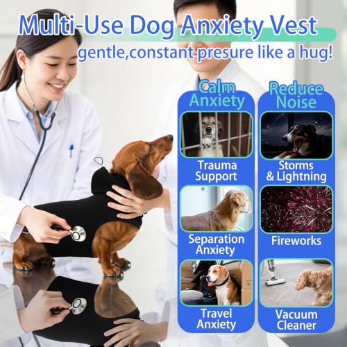 Image of MIGOHI Small Dog Anxiety Vest | Dog Calming Vest for Small Dogs,Comfort Anxiety Shirt for Dogs,Pet Anxiety Jacket with Ear Cover for Fireworks,Thunderstorm,Separation,Loud Noise,Black,S