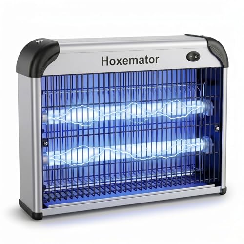 Hoxemator Lámpara Antimosquitos 20W Mata Mosquitos Eléctrico con Luz UV 365nm, 2000V Matamoscas Cobertura 100m² Sin Químicos Trampa para Insectos para Interior, Exterior, Dormitorio, Jardín, Cocina