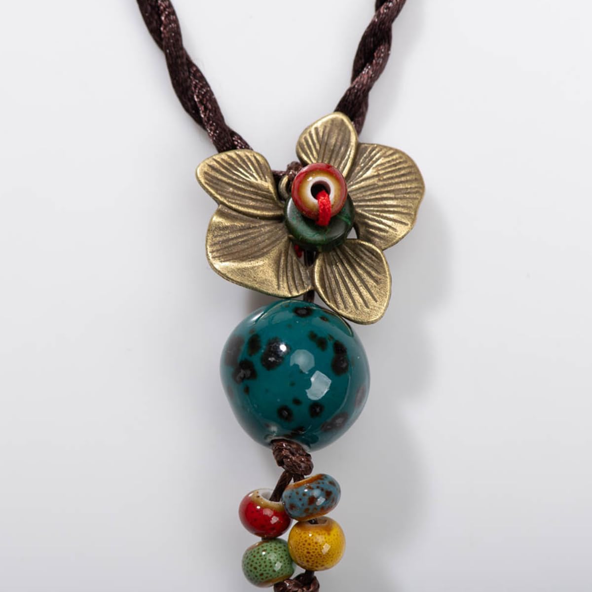 Hippie Boho Colorful Ceramic Round Beads Strand Necklace, Bohemian Long Bead Collar Necklace - Image 4