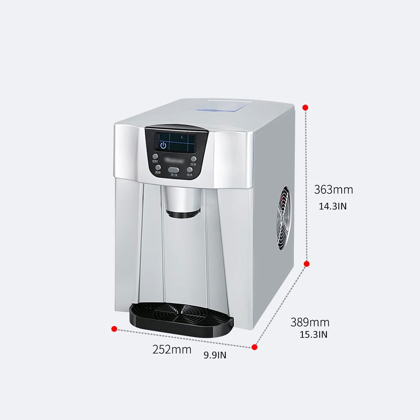 CLoxks Maquina de Hielo Hogar pequeño automático multifunción Máquina de Hielo compacta y dispensador de Agua, 33 Libras de Hielo en 24 Horas, Plata
