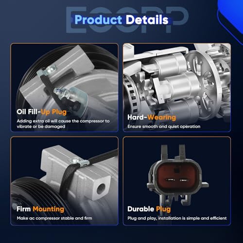 Image of ECCPP AC Compressor Direct Fit for Jeep Liberty L4 2.8L 2005-2006 | 97382,98382,Fast Cooling AC Compressor with Clutch Low Vibration Under 72db Reduces Engine Load Fuel Efficient