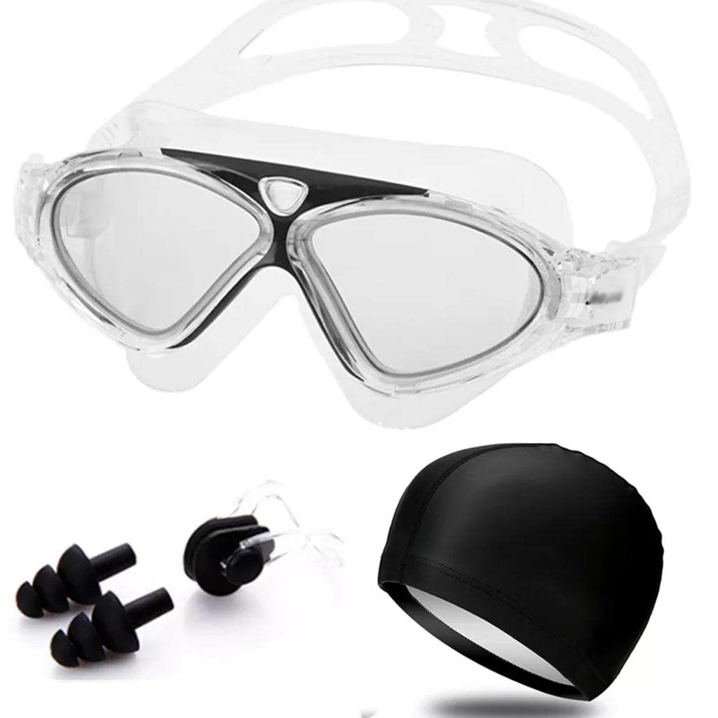 DFrywdgSEY swimming goggles, Swimming Waterproof Adult Pool Glasses with Earplug Swim Cap for Men Women Sports Diving Eyewear