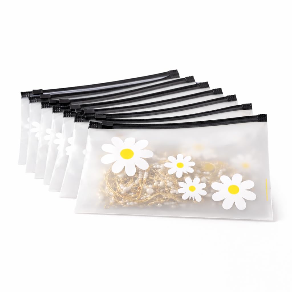 Multipurpose Storage Pouch Jewellery Makeup Travel Accessories Jewellery Organiser Slid Zip Lock Cosmetic Organizer Storage Stationery Pouch, Daisy Printed, 8x6 Inch, Pack of 10-image-21