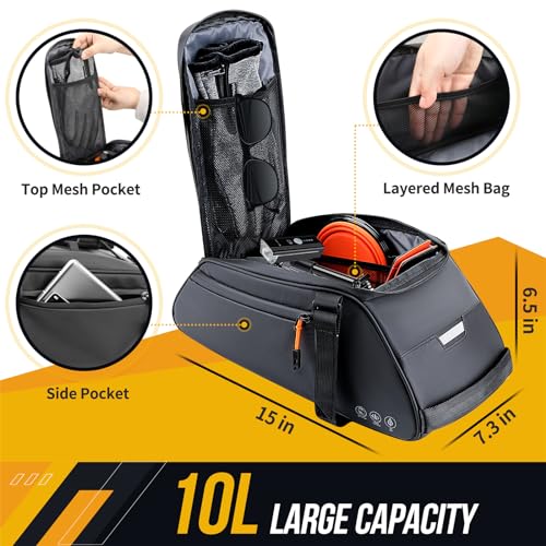 Image of WOTOW Bike Rack Bag Waterproof - 10L Large Capacity Bike Trunk Bag, Reflective Bicycle Saddle Panniers, Cycling Bag Back Seat Storage Cargo Carrier Pouch with Shoulder Strap & Hook (10L)