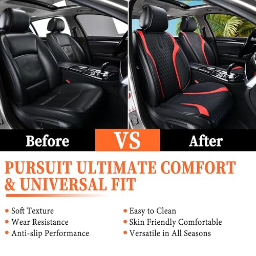 Image of Coverado Front Seat Covers, 2PCs Seat Covers for Cars, Car Seat Cushion Waterproof Leather Car Seat Protector, Driver Seat Cover Universal Fit for Most Sedans SUV Truck Black&Red