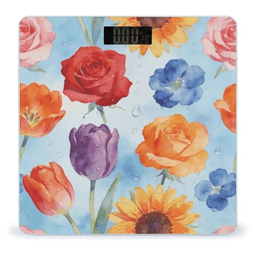 Báscula digital multicolor para baño con vidrio templado