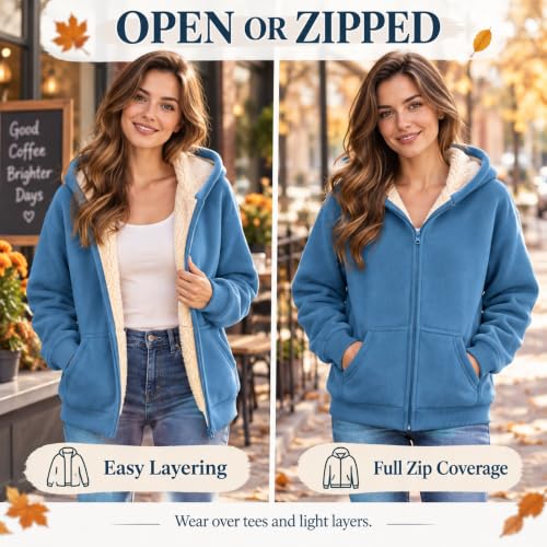 Women's Plus Size Full Zip Sherpa Fleece Jacket with Hood and Pockets - image 6