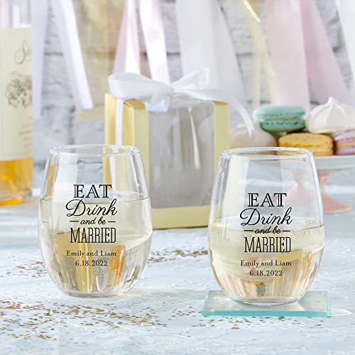 Kate Aspen 9 Oz. Personalized Stemless Wine Glass - 48Pcs/Gold - Custom Wedding Favors And Bridal Shower Party Favors With Customized Designs Text Lines #TOP4