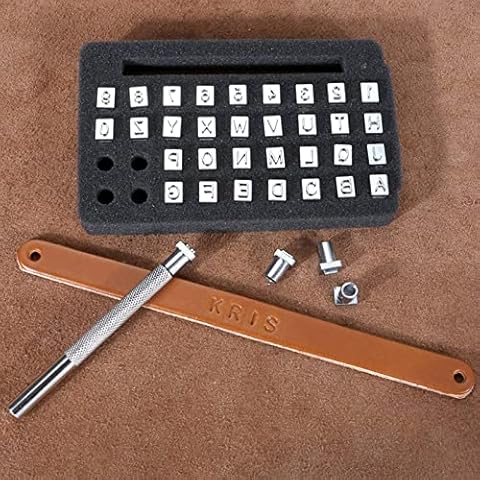 potow DIY Leather Carving Embossing,26Pcs Letter and 10Pcs Number Stamps,Saddle Making Metal Punch Tools Cover