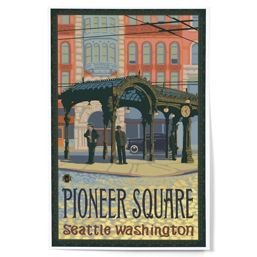 Lantern Press Seattle, Washington, Pioneer Square Pergola (12x18 Art Print, Travel Poster Wall Decor)