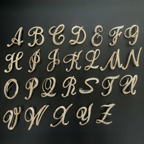 Image of Rhinestone Initial Brooch Pin for Women, Alphabet Gold Letter Brooch A-Z with Crystal, Metal Pin for Hat Bag Dress Suit Accessory for Men