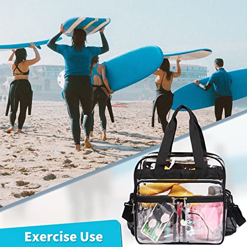 Mofasvigi Clear Bag, Large Transparent Tote Bag, Heavy Duty Clear Crossbody Bag Waterproof Clear Lunch Bags With Adjustable Strap See Through Clear Bag For Work,School,Travel,Beach (Black) #TOP5