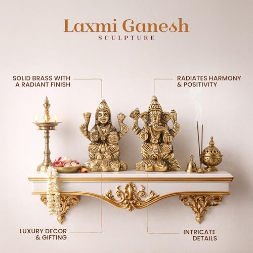 Image of Habere India-All the Cultures Fabricating India Brass Lakshmi Ganesh Idol Set for Pooja Room | Pure Brass Lakshmi Ganesh Murti for Home | Decorative Statue for Mandir (Design06: L4 x W3 x H6 cm)