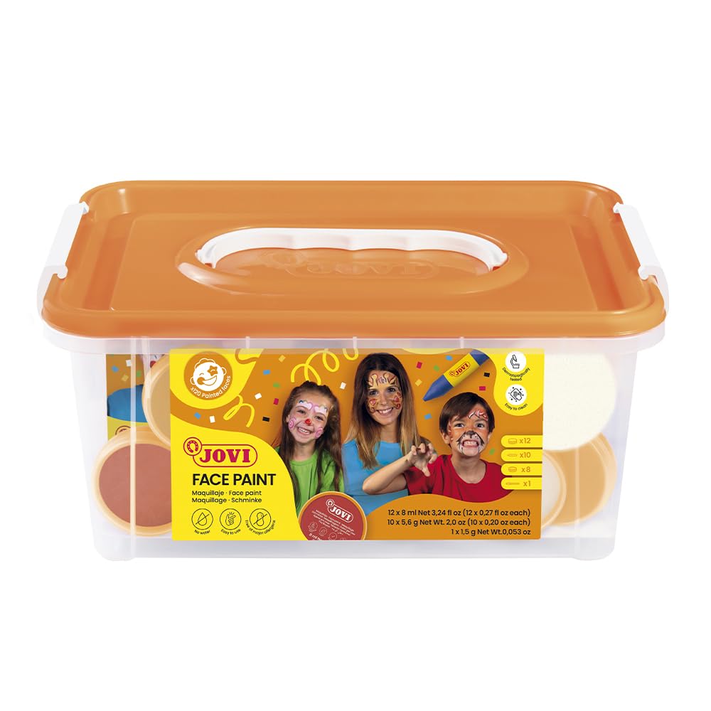 Jovi - Face Paint Schoolpack set 12 jars 8ml assorted colors + cosmetic pencil + 8 sponges