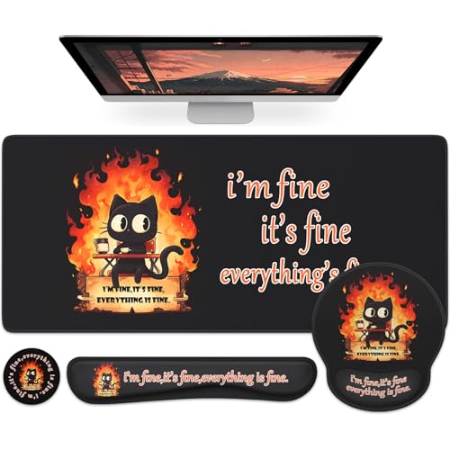 HAOCOO Memory Foam Ergonomic Keyboard Wrist Rest with Mouse Pad Wrist Support, Stitched Edges Large Gaming Desk Mat with Coaster 4-in-1 Set, Non-Slip Base Desk Protector Mat for Office Supplies