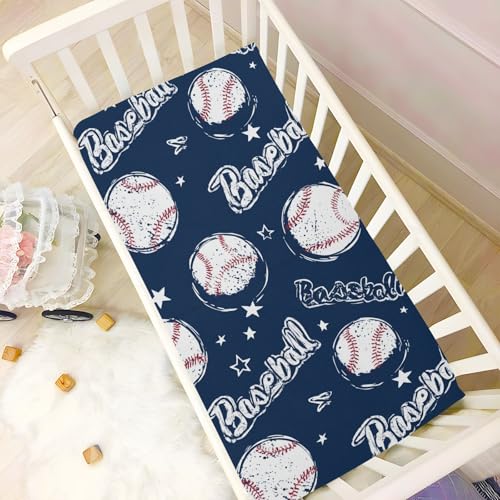 Image of Baby Crib Sheet Star Baseball Sport Crib Mattress for Boys and Girls Playard Sheet Soft Breathable Fitted Baby Mattress Cover 52x28in