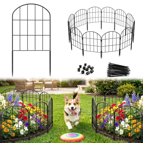 Ticanros 24in (H) x 11ft (L) Decorative Garden Fence Panels 10 Pack No Dig Fencing, Rustproof Metal Wire Garden Fence Border, Small Animal Barrier Fence for Dog