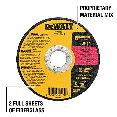 Dewalt Cutting Wheel, General Purpose Metal Cutting, 4-1/2-Inch, 5-Pack (Dw8062B5) #TOP5