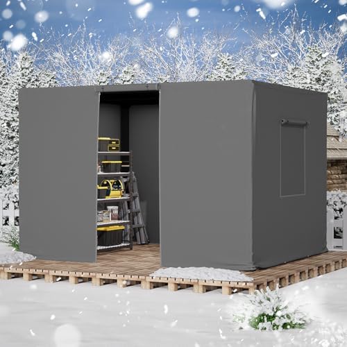 MELLCOM Winter Pergola Cover for 10×12 Pergolas,Universal Waterproof Pergola Covers with Mesh Screens,Door and Windows,Upgrade 420D Oxford Fabric, Gray