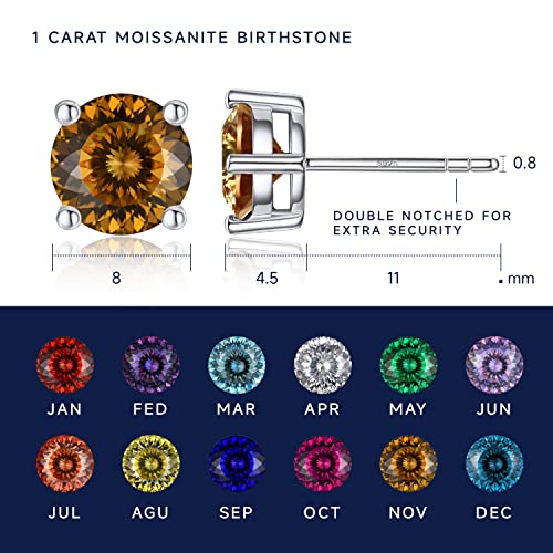 Birthstone Stud Earrings, Momentwish 2Carat Moissanite Earring Studs, D Color Vvs1 Simulated Diamond 925 Sterling Silver Solitaire Earrings-November Birthstone Ring #TOP5