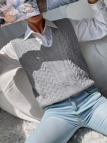 Image of Womens Sweater Vest Sleeveless Cotton Casual V Neck Pullover
