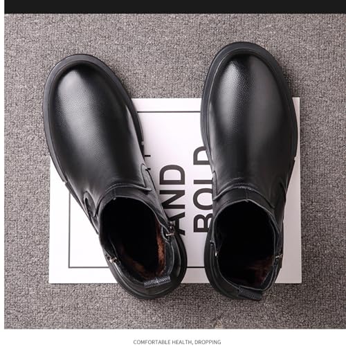 Tokouk Men'S classic Leather Flat Casual Chelsea Boots Fashionable Comfy Slip-On Winter Fleece Business Work Dress Chukka Boots3