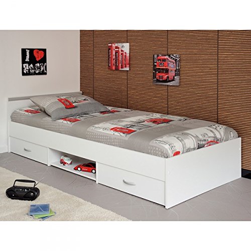 Funktionsbett Alawis 90 * 200 cm weiß inkl 2 Roll-Bettkästen Kinderbett Jugendbett Jugendliege Bett Jugendzimmer Kinderzimmer Bettliege34