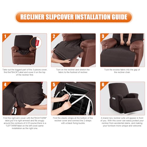 Image of VANSOFY Oversized Recliner Chair Cover, 4-Pieces Stretch Recliner Covers for Recliner Chair Soft Reclining Chair Slipcover Jacquard Pattern Furniture Protector for Dogs Cats(Chocolate)