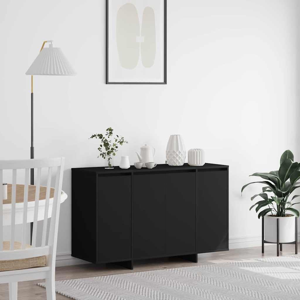 Credenza moderna nera in forma rettangolare minimalista con ante a cerniera in legno dimensioni 120 x 41 x 75 cm e tre ripiani da tavola