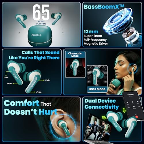 Image of ACwO Dwots 313 Wireless in Ear Earbuds | 65Hrs Playtime | 50Ms Low Latency | 3 Preset EQ Modes | IPX5 Water Resistant | Hyper Boost Charging - 10Mins Charge = 120Mins Playtime (Cool Green)