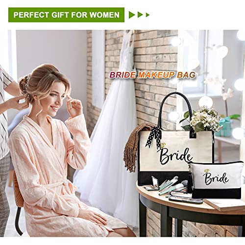 Image of BeeGreen Mother of The Bride Bridal Shower Gift for Women with Zipper Pocket Embroidery Monogram Wedding Tote Bag for Bride Bachelorette Gifts Engagement Gifts