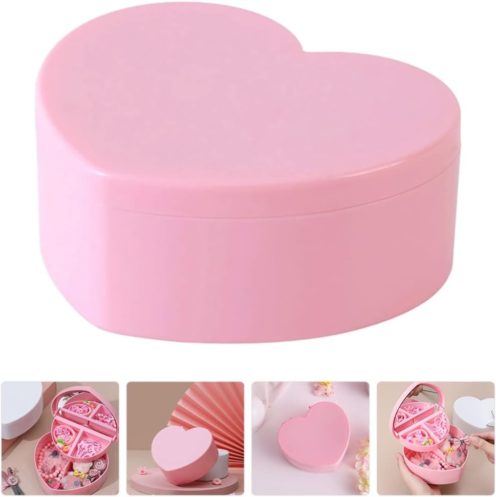 Cabilock 5 Pcs Heart Shaped Jewelry Box for Girls Women, Double Layer Small Jewelry Organizer with Mirror, Portable Travel Case for Earrings Necklaces
