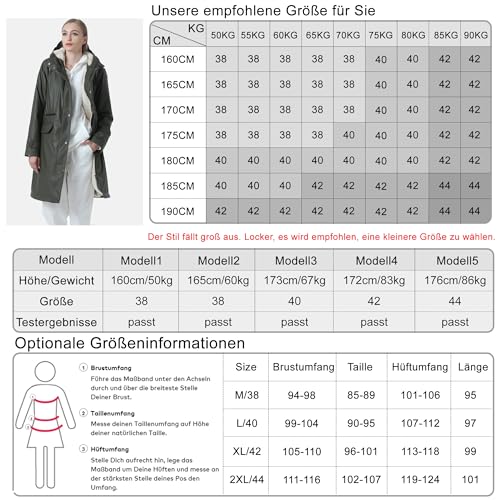 Peter Patter Regenmantel damen gefüttert mit Teddy-Fleece Regenjacke damen wasserdicht mit Kunstfell warm Friesennerz lang PU Windbreaker Regenparka für Winter,grün,38