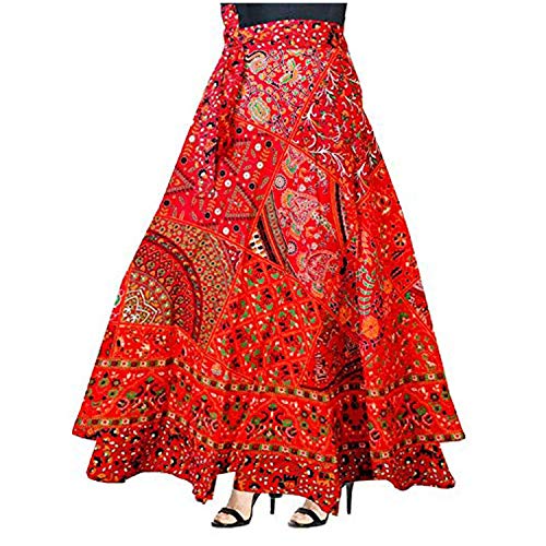 Sai Fashion Jupe Boho Multicolore, Jupe Portefeuille, Jupe Gitane Indienne, Maxi Jupe Bohème Mandala Jupe Coton Hippie Jupe Floral Cover