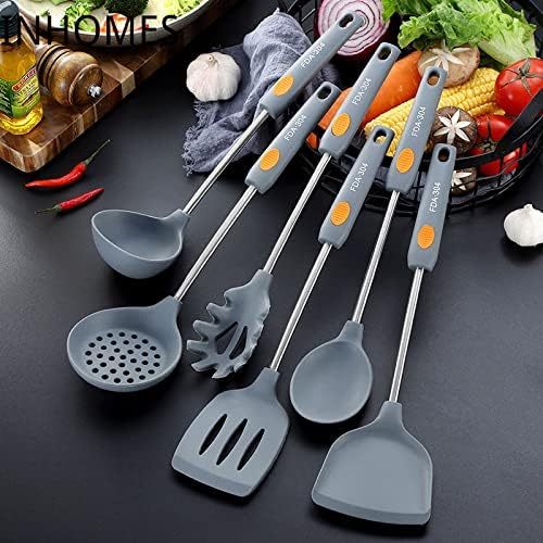Cooking Tool Sets Food Grade Silicone Wok Spatula Slotted Turner Rice Spoon Shovel Ladle Kitchen Cooking Baby Kids Serving Utensils Set (Color : 3pcs C)