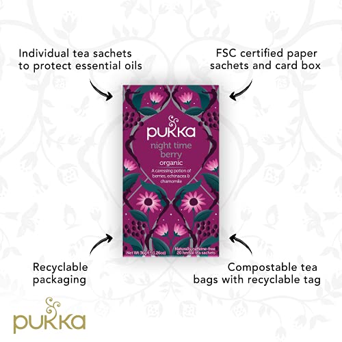 Pukka Organic Tea Bags, Night Time Berry Herbal Tea With Chamomile, Echinacea, And Elderberry, Perfect For Overnight Wellness, 20 Count (Pack Of 3), 60 Tea Bags #TOP4