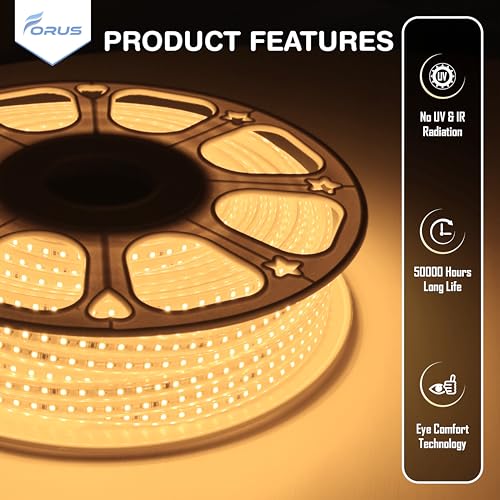 Image of Forus LED Rope Light 35 Meter 6 Month Warranty, Outdoor Waterproof Decorative Cove Lights for Ceiling, Balcony, Home Decor, Interior Decoration, Flexible Profile Light for Diwali, Christmas-Yellow