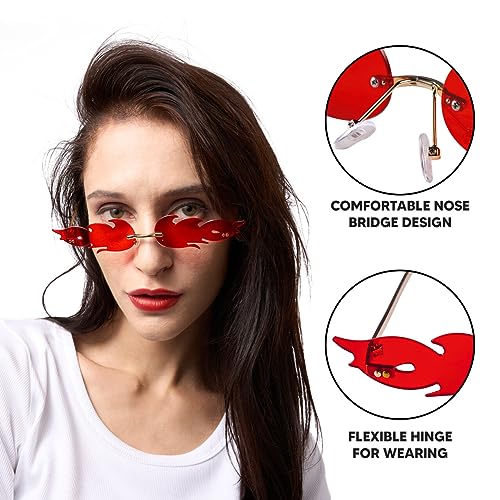 Spooktacular Creations Red Flame Glasses, Rimless Red Fire Glasses, Halloween Fire Sunglasses for All, Flame Sunglasses for Halloween Costumes Devil Accessories4