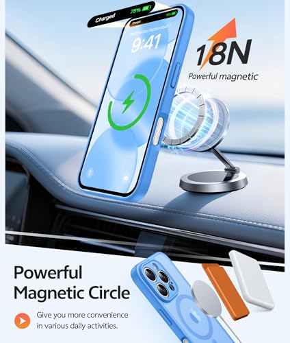 Image of FNTCASE for iPhone 16 Pro Max Case: [Compatible with Magsafe] Translucent Matte Cases with [Full Camera Protection] [Screen Protector] Military Grade Shockproof Protective Phone Cover - Ice Blue