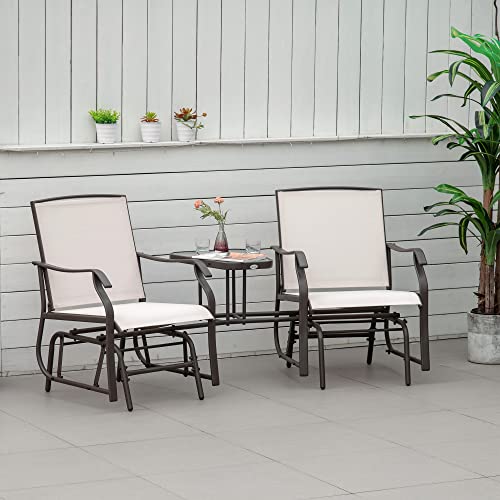 image for Outsunny Outdoor Glider Chairs with Coffee Table, Patio 2-Seat Rocking
