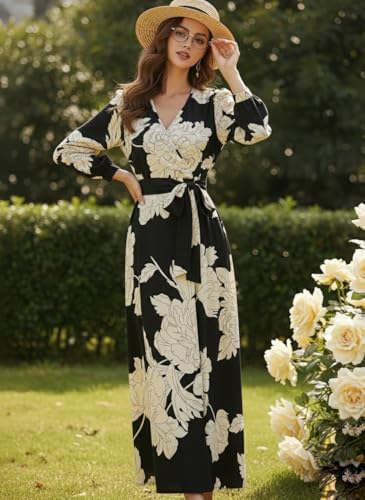 Image of Modestouze Attires Dress for Women Western, Maxi Dresses, One Piece Long Gown Outfit, Floral Print, V Neck Design, Clothing, Western Outfit for Women