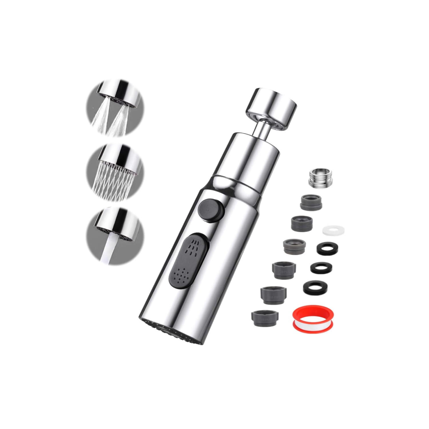 Kitchen Tap Spray Head,360° Swivel Three-Function Sprayer,80-Degree Big Angle Swivel Tap Aerator,Faucet Extension Sprayer,Faucet Aerator Splash Proof Spout,Tap Accessories (Long Style)