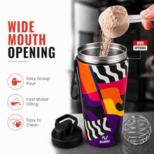 Image of SLOVIC Steel Shaker For Gym [750 ML] | Gym Bottles For Men | Gyms Shaker for Men | Odor Free Protein Shaker Bottle For Protein Shake, Leakproof Stainless Steel Shakers Bottle For Exercise | 4D Design
