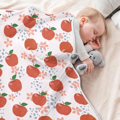 Image of Fruit Red Apples Flowers Baby Swaddle Blanket for Boys and Girls, Muslin Baby Receiving Swaddle Blanket, Soft Cotton Nursery Swaddling Blankets for Newborn Toddler Infant, 30x40 in