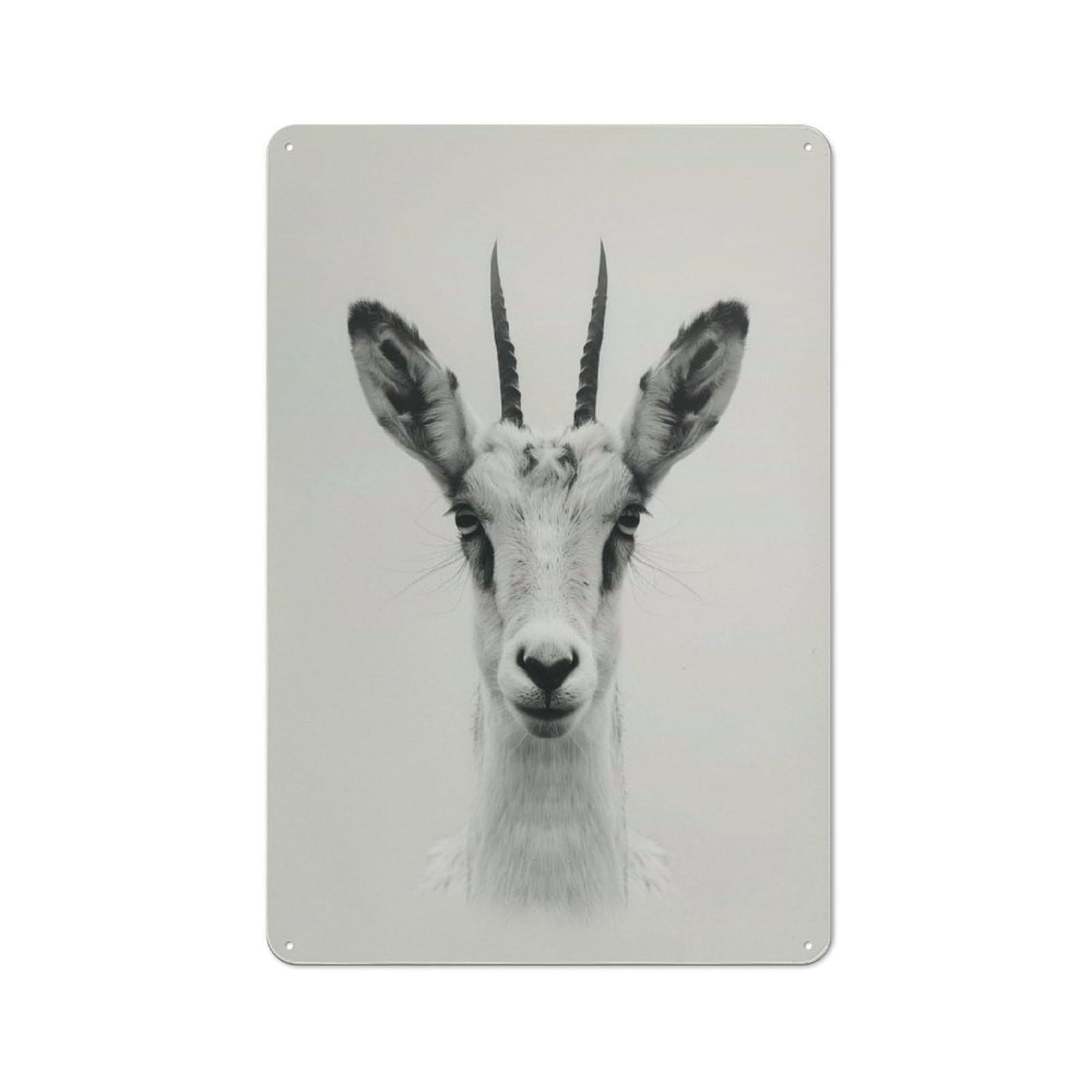 Junmoney Black And White Gazelle Portrait Metal Wall Plaque 30X20cm, Understated Creative Space Decor For Home Office, Reading Corner Or Bedroom