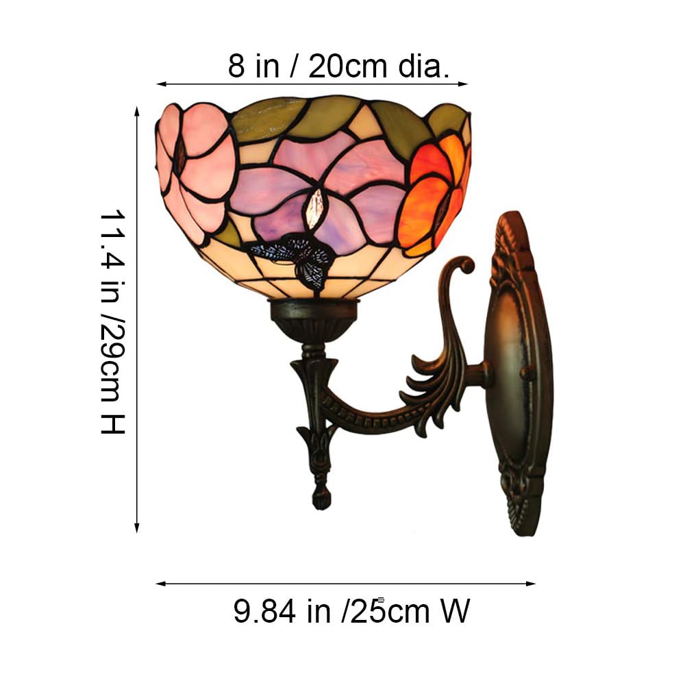 Dimmbar Wandleuchte Innen Mit Schalter, Antiker Tiffany-Stil Wandlampe mit E27 Lampenfassung und Glas Lampenschirm für Wohnzimmer Treppenhaus Flur Schlafzimmer BD1671