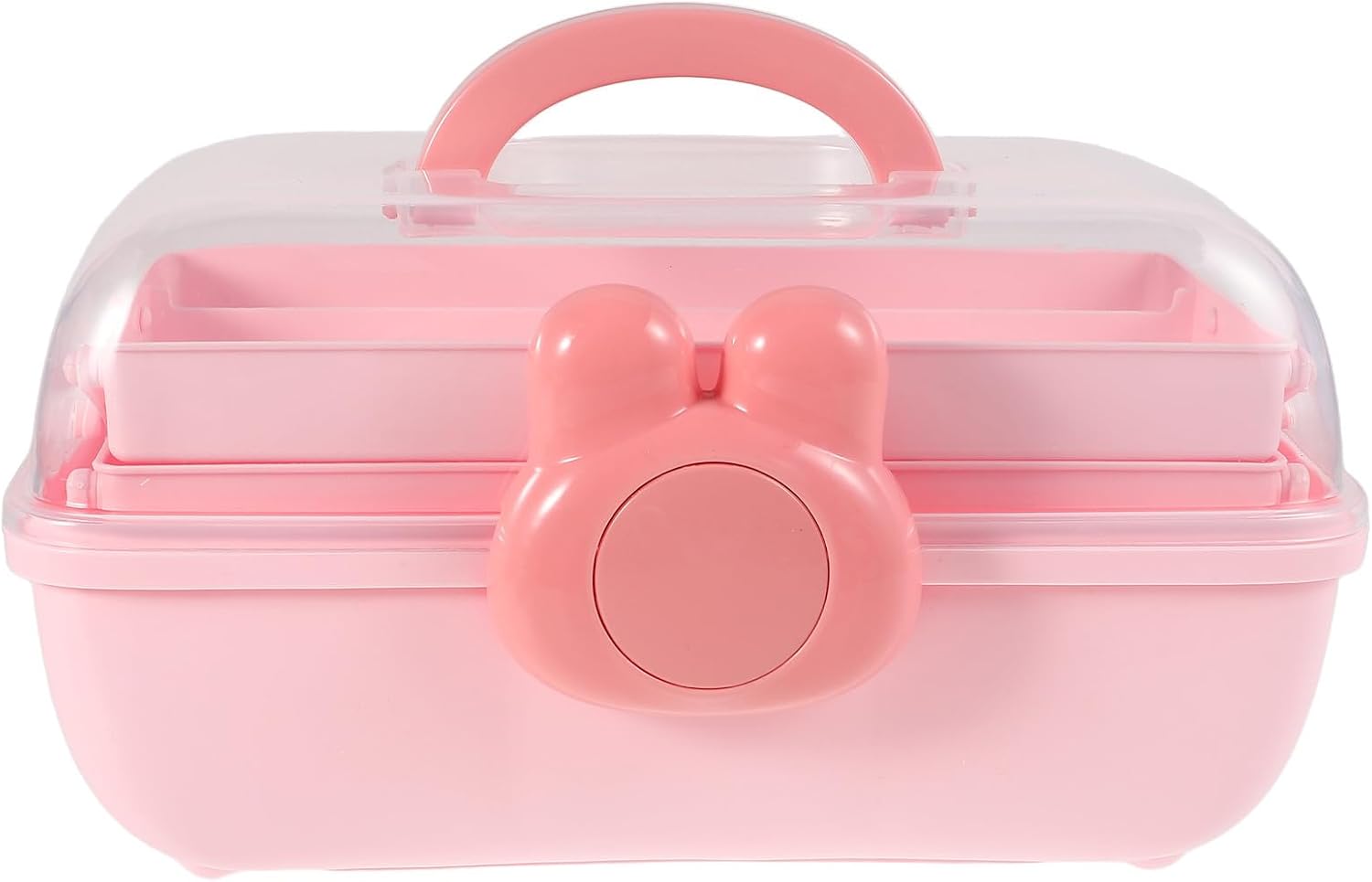 Portable Pink Bunny Jewelry Organizer Box for Little Hair Ties and Small Accessories with Lid and Three-tier Plastic Design for Room Storage