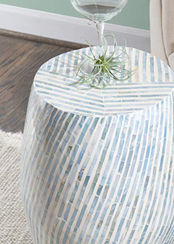 Linon Ivory And Blue Capiz Drum Tylin Accent Table #TOP2
