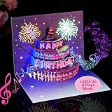 Yinqing Birthday Cards, Light and Music Birthday Cake Happy Birthday Card, 3D Pop Up Birthday Gift G