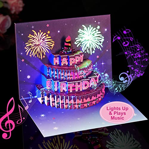 Yinqing Birthday Cards, Light And Music Birthday Cake Happy Birthday Card, 3D Pop Up Birthday Gift Greeting Card For Women Men Kids Husband Wife Mom Dad Daughter #TOP4